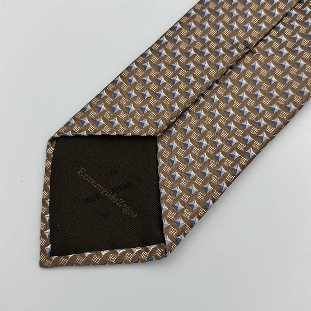 Ermenegildo Zegna Brown Geometric Patterned Men's Tie